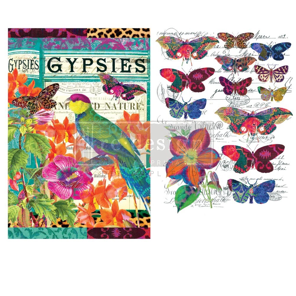 Redesign Decor Transfer ~ BOHO BIRD BUTTERFLY ~ Rare ~ (Retired design)